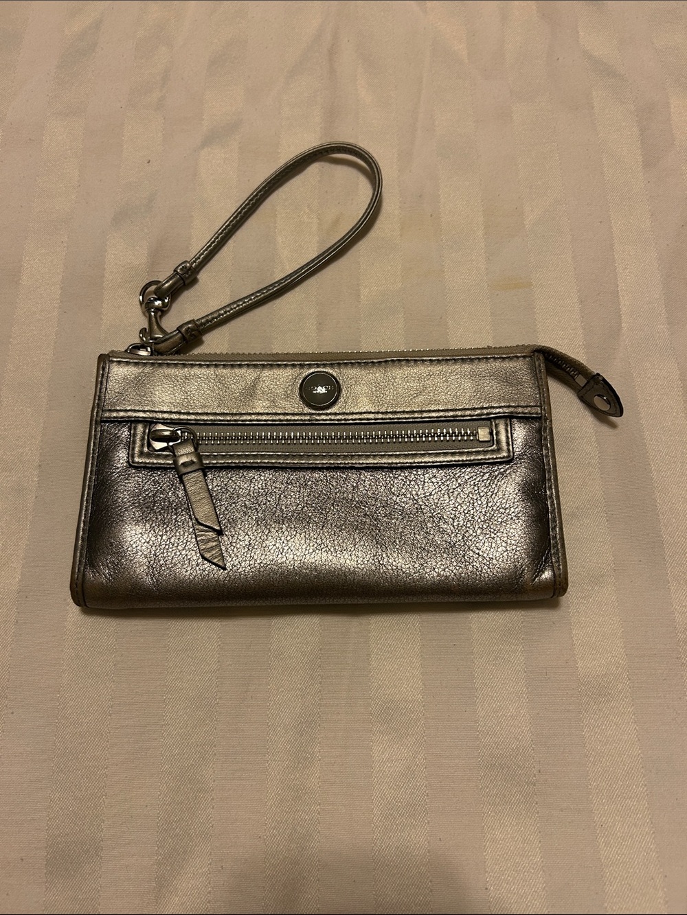 Coach Metallic Silver Wristlet Clutch